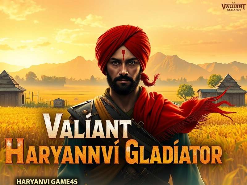Valiant Haryanvi Gladiator Game Cover featuring protagonist Prithvi Singh with Haryana's Aravali mountain range in the background